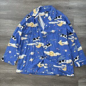 Nick and Nora Pajama Top Extra Extra Large Cows Jumping Over the Moon Blue